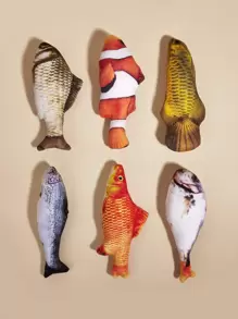 1入組隨機魚設計逗貓棒逗貓玩具長毛絨互動貓玩具 - 彩色 - 查看 6