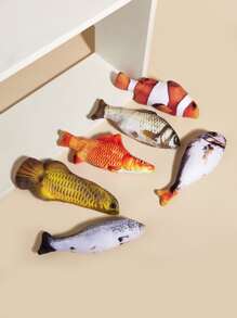 1入組隨機魚設計逗貓棒逗貓玩具長毛絨互動貓玩具 - 彩色 - 查看 3