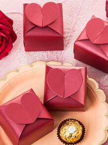 10pcs/set Heart Design Candy Packaging Box, Modern Red Candy Chocolate Wrapping Box For Wedding - Burgundy - View 2