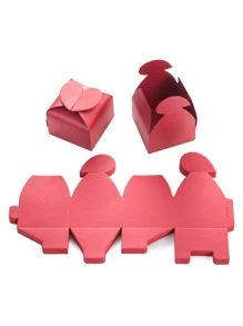 10pcs/set Heart Design Candy Packaging Box, Modern Red Candy Chocolate Wrapping Box For Wedding - Burgundy - View 3
