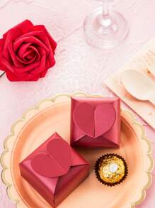 10pcs/set Heart Design Candy Packaging Box, Modern Red Candy Chocolate Wrapping Box For Wedding - Burgundy - View 4