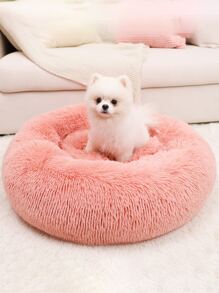 1pc Plush Round Winter Warm Soft Pet Bed For Cats And Dogs In Different Sizes, Ideal For Winter Sleep - Watermelon Pink - View 6