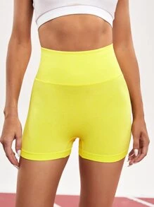 Neon Yellow Scrunch Butt Seamless Sports Shorts - Yellow - View 3