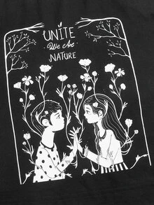 Elenig Figure & Floral Print Tee - Black - View 3