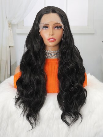 13 * 4 * 1 onda del cuerpo T parte pelucas pelo sintético Natural negro Glueless encaje pelucas pre arrancadas