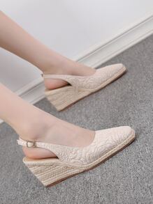 Zapatos cuña de punta cuadrada de alpargata de talón abierto - Albaricoque - Ver 1