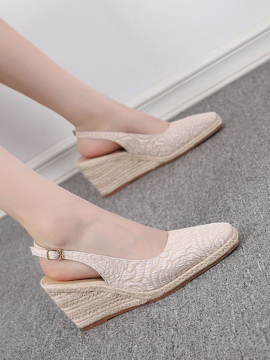 Zapatos cuña de punta cuadrada de alpargata de talón abierto - Albaricoque - Ver 1