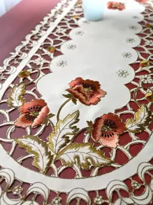 Floral Embroidered Hollow Out Tablecloth, Cottagecore Table Decoration Mat, For Dining Room - Multicolor - View 4