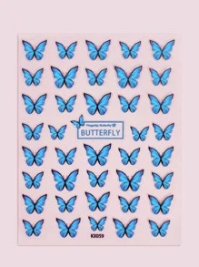 1sheet Butterfly Print Nail Art Sticker Y2K-Style Nail Art Decals Nail Stickers DIY - Blue - View 2