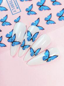1sheet Butterfly Print Nail Art Sticker Y2K-Style Nail Art Decals Nail Stickers DIY - Blue - View 5