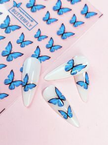 1sheet Butterfly Print Nail Art Sticker Y2K-Style Nail Art Decals Nail Stickers DIY - Blue - View 6
