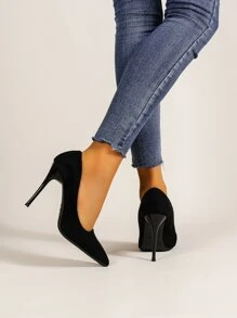 女士尖頭細跟優雅仿麂皮淺口高跟鞋