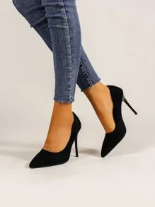 女士尖頭細跟優雅仿麂皮淺口高跟鞋