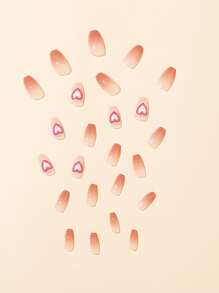 Instantly Upgrade Your Look with 24pcs Long Coffin Carol Pink Ombre Heart Fake Nail & 1pc Nail File & 1sheet Tape - Multicolor - View 5