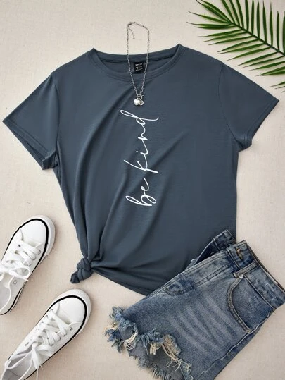 SloganGraphicShortSleeveTee - Popular on SHEIN