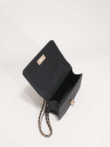 防水、輕盈、商務休閒迷你絎縫扭鎖翻蓋鏈條方形包適合青少年女大學生、菜鳥和白領，非常適合辦公室、大學、工作、商務、通勤