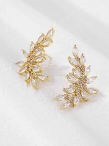 Bông tai stud Khối Zirconia  Trang trí lá - Vàng - Xem 2