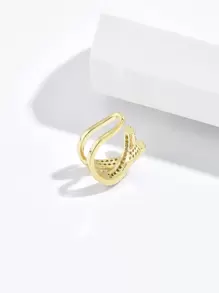 1入組方晶鋯石裝飾耳夾銅首飾類 - 金黃色 - 查看 4