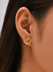 Bông tai stud Thiết kế trái tim - Vàng - Xem 1