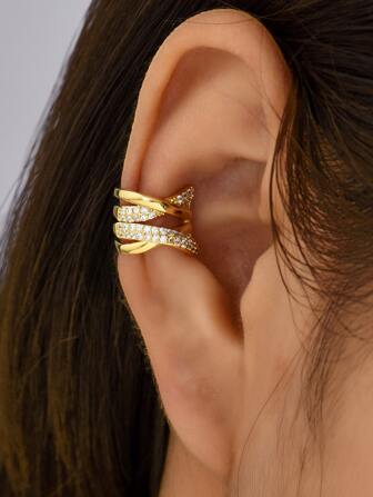 1pc Rhinestone Decor Ear Cuff Copper Jewelry