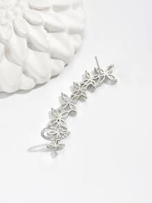 1入組方晶鋯石花朵裝飾耳夾 - 銀色 - 查看 3