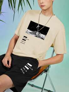 Manfinity Homme Men Letter & Picture Print Drop Shoulder Tee & Drawstring Waist Shorts - Multicolor - View 4