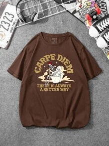 Camiseta con estampado de esqueleto y slogan - Café integral - Ver 1