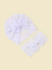 嬰兒蝴蝶結裝飾蕾絲頭巾帽和髮帶