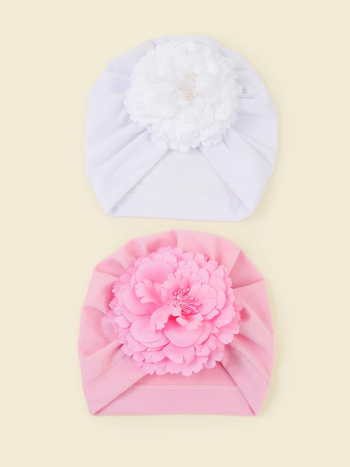 2pcs Baby Flower Decor Turban Hat - Pink - View 1