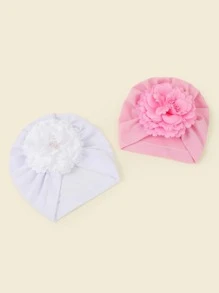 2pcs Baby Flower Decor Turban Hat - Pink - View 2