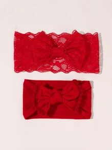 2pcs Baby Bow Knot Decor Headband - Red - View 1