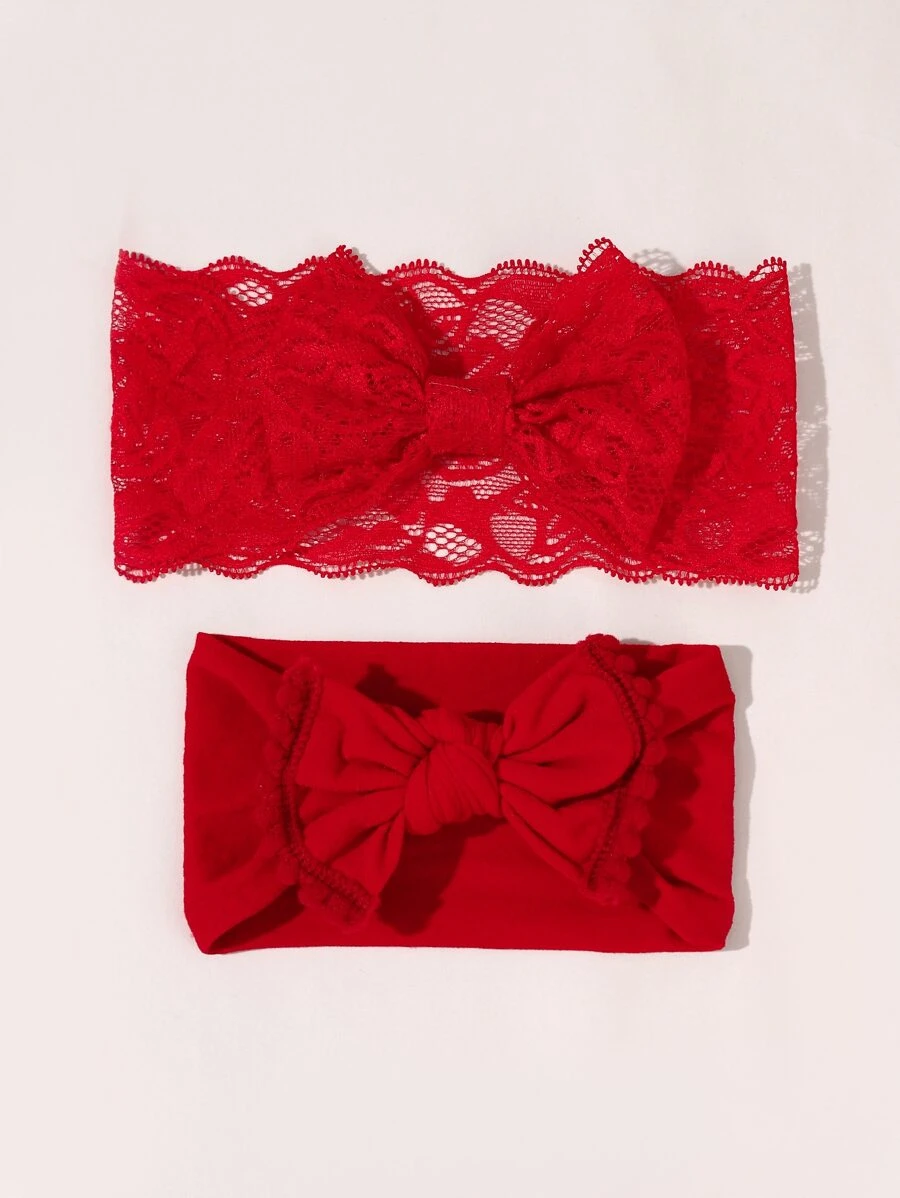 2pcs Baby Bow Knot Decor Headband - Red - View 1