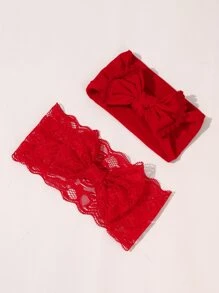 2pcs Baby Bow Knot Decor Headband - Red - View 2