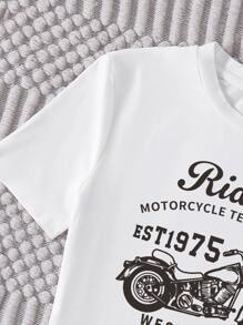 SHEIN Unity Camiseta con estampado de motocicleta y letra - Blanco - Ver 4