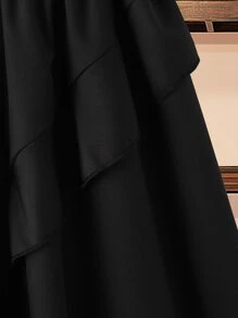 SHEIN Niñas Falda ribete con fruncido de cintura elástica - Negro - Ver 3