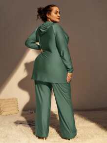 Swim Mulvari Summer Beach Plus Size Hooded Long Sleeve Funnel Neck Sweatshirt With Raglan Sleeve And Pants Tankini Swimwear Set, Burkini Bathing Suit Beach Outfit Modest Arabic Clothing