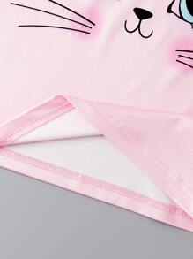 SHEIN Toddler Girls Cartoon & Floral Print Tee - Baby Pink - View 3