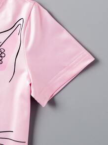 SHEIN Toddler Girls Cartoon & Floral Print Tee - Baby Pink - View 4