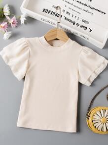SHEIN Young Girl Toddler Girls Tiered Butterfly Sleeve Rib-Knit Tee - Apricot - View 1