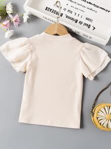 SHEIN Young Girl Toddler Girls Tiered Butterfly Sleeve Rib-Knit Tee - Apricot - View 2