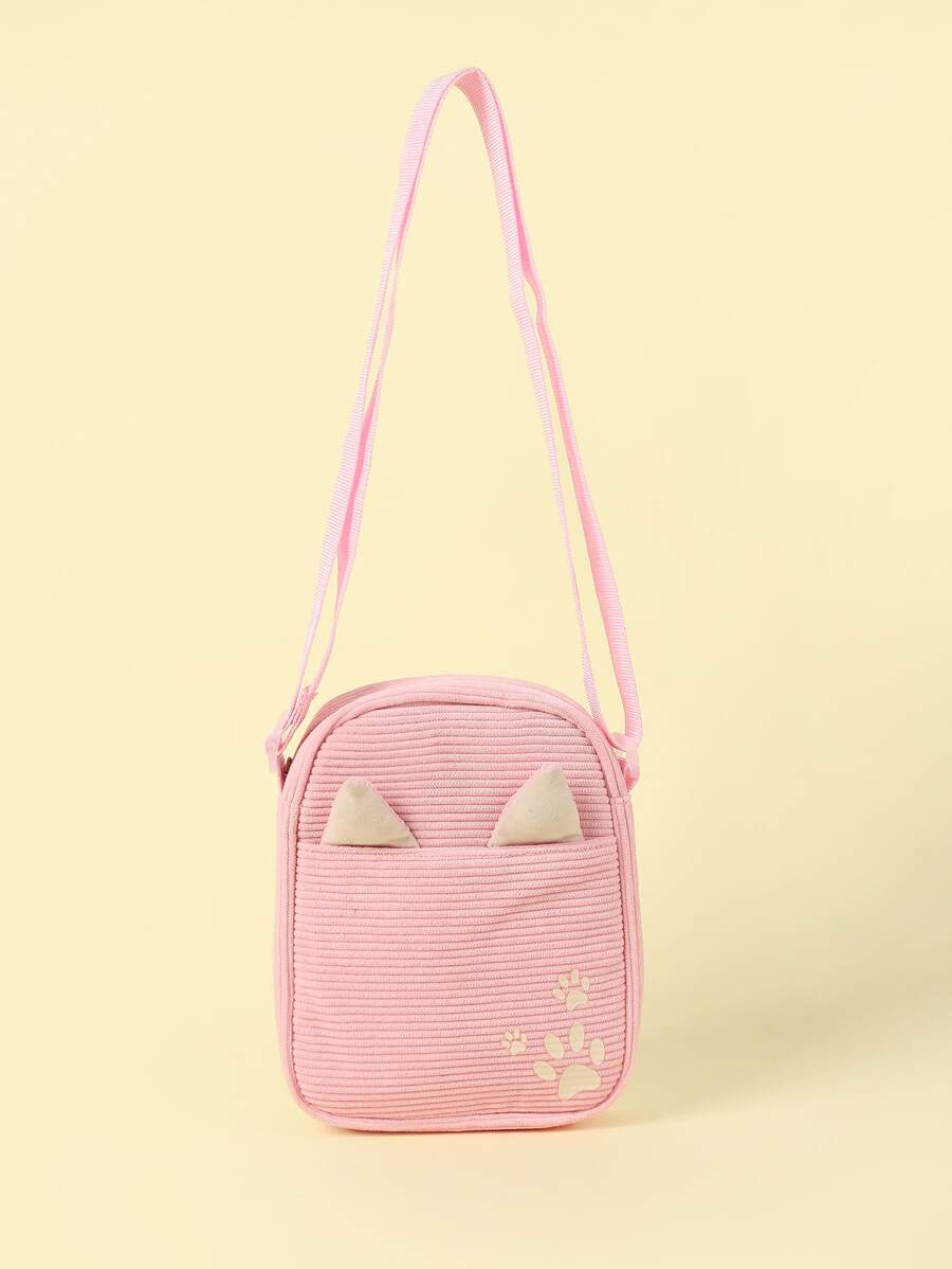 Girls Paw Pattern Cartoon Ear Decor Square Bag - Pink - View 1