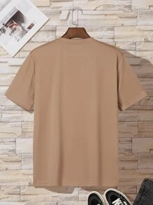 男士字母圖案T恤 - 駝色 - 查看 2