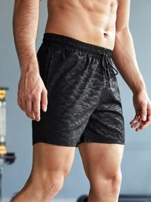 SHEIN Fitness Men Allover Print Sports Shorts - Black - View 1