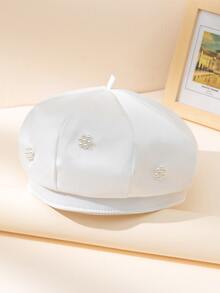 Faux Pearl Flower Decor Beret