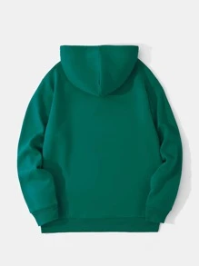 Men Kangaroo Pocket Drawstring Thermal Hoodie - Green - View 2