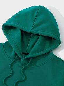 Men Kangaroo Pocket Drawstring Thermal Hoodie - Green - View 4