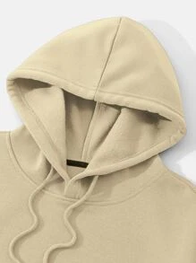 Manfinity Dauomo Men Kangaroo Pocket Drawstring Thermal Hoodie - Apricot - View 5