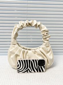 Bolsa De Hombro Debajo Del Brazo Con Pliegues En Forma De Nube, Bolso De Moda Fresco, Resistente Al Agua, Ligero, Minimalista Para Negocios Casuales, Ideal Para Chicas Adolescentes, Mujeres Universitarias, Novatos Y Trabajadores De Cuello Blanco, Perfecta Para Oficina, Universidad, Trabajo, Negocios Y Viaje Diario - Blanco - Ver 6