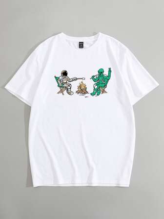 Herren T-Shirt mit Außerirdischen- und Astronauten-Motiv, Schule