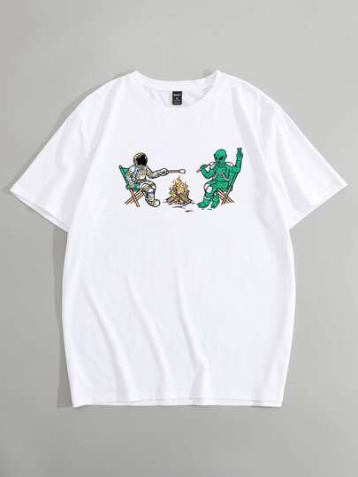 Men Alien & Spaceman Print Tee, School